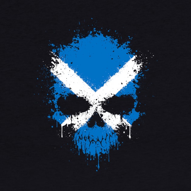 Chaotic Scottish Flag Splatter Skull by jeffbartels